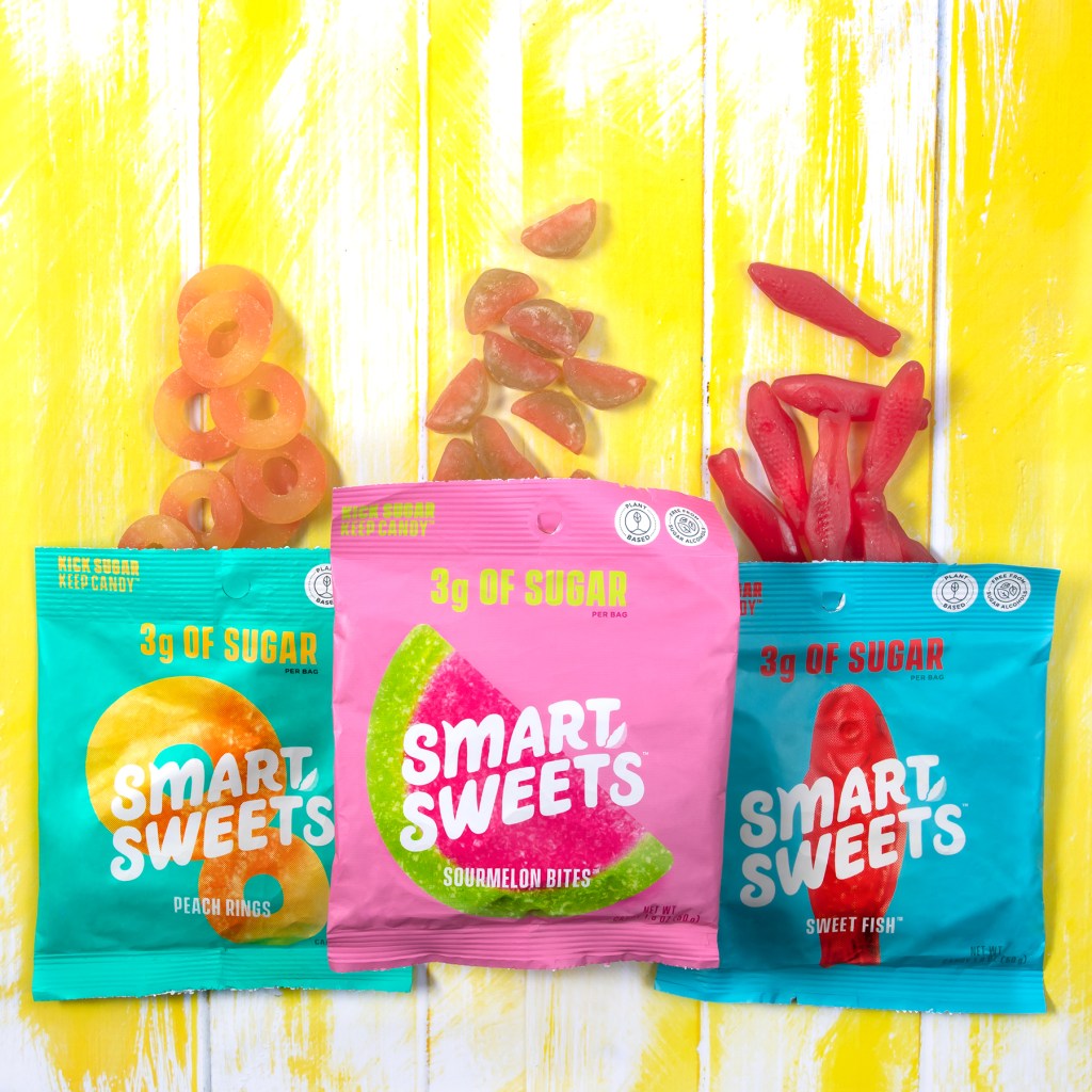 SmartSweets, better for you gummies, low sugar candy, allulose, better for you candy, better for you sweet fish, better for you peach rings, peach rings