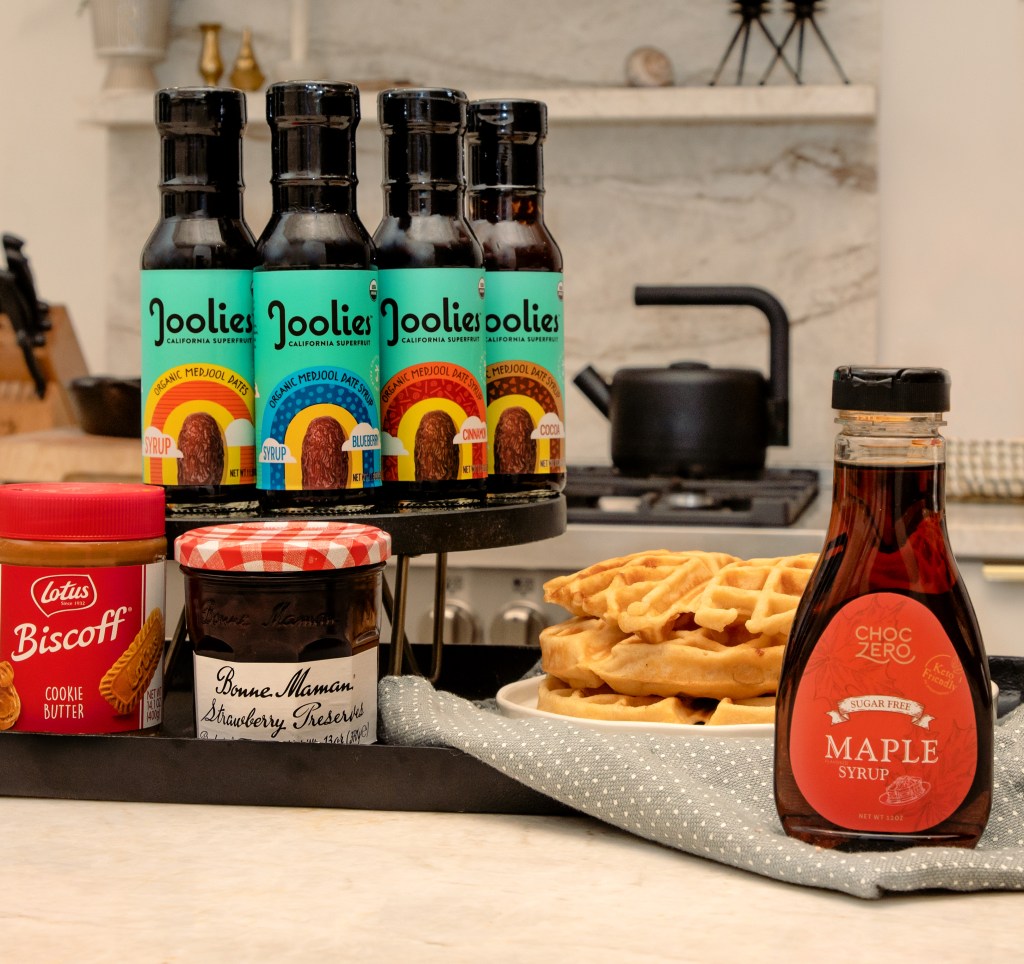 pancake toppings, waffle toppings, Joolies Syrup, date syrup, better for you syrup, sugar free syrup, ChocZero Maple Syrup, cookie butter, Biscoff Cookie Butter, breakfast, breakfast foods, 