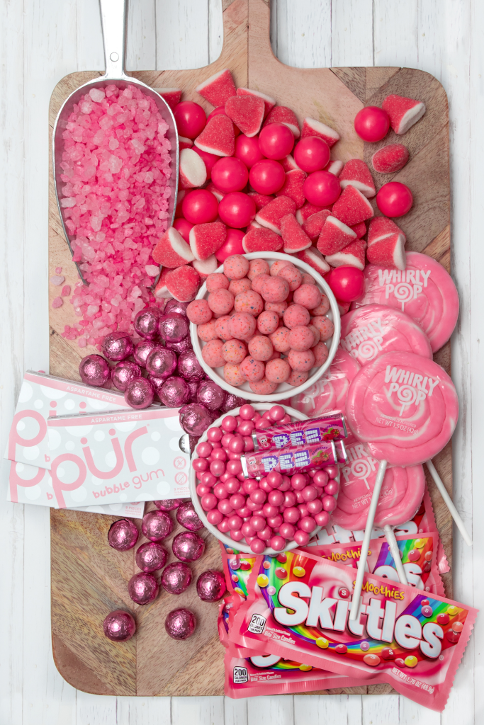 Candy charcuterie, candy boards, pink candy board, monochromatic candy board, one color candy board