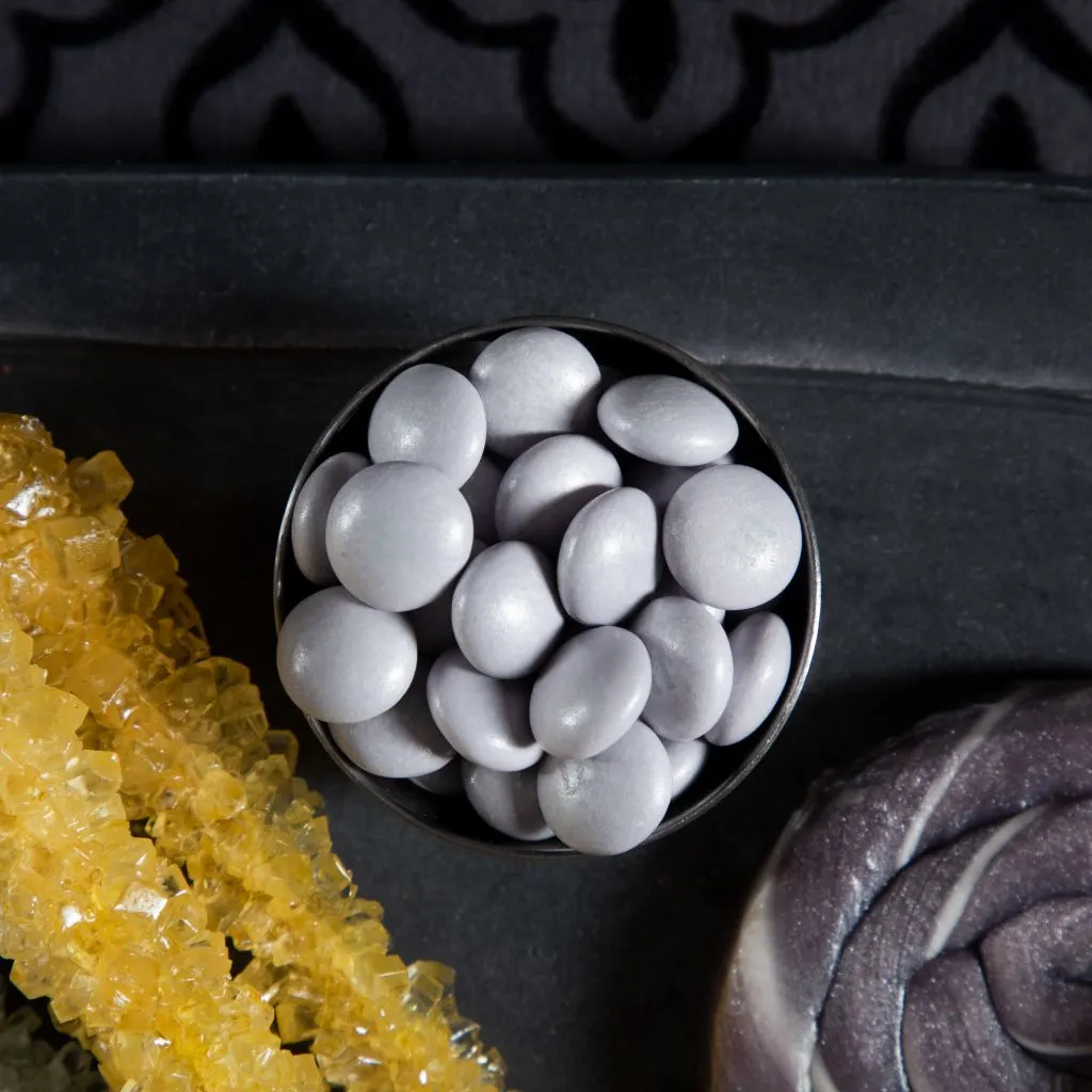 Silver M&M’s Platinum and Sixlets Shimmer Silver candy pieces