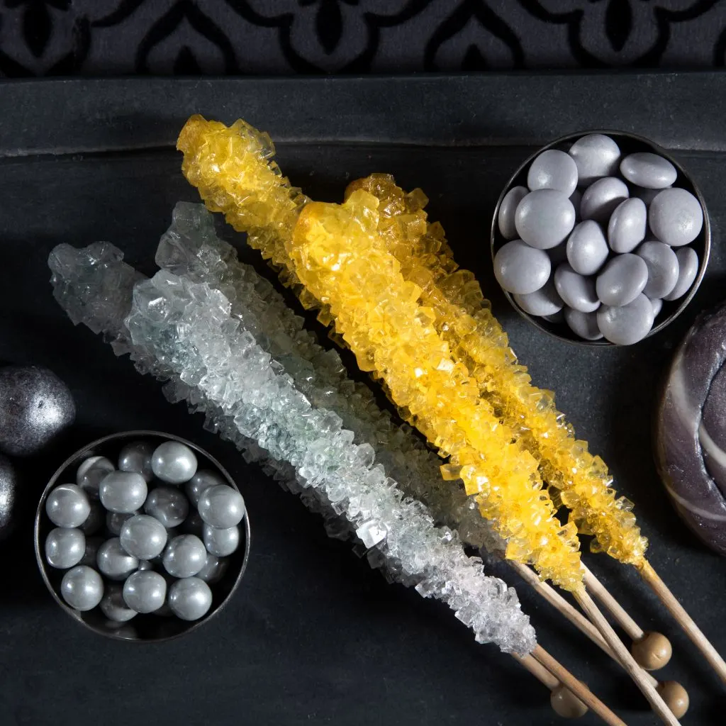 Silver and gold Espeez rock candy sticks